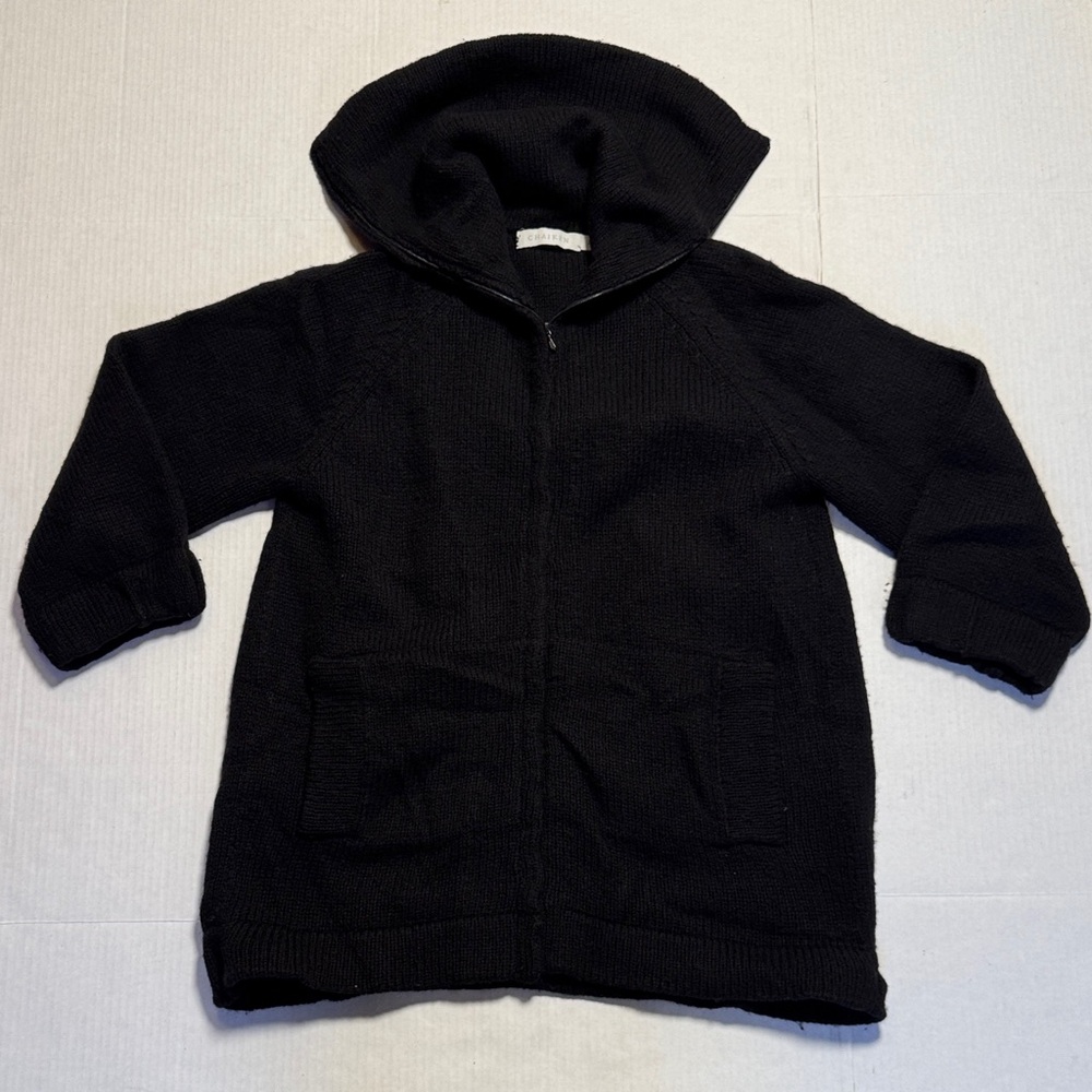 CHAIKEN Women's Black Merino Wool Cashmere Zip Front‎ Turtleneck Sweater M
